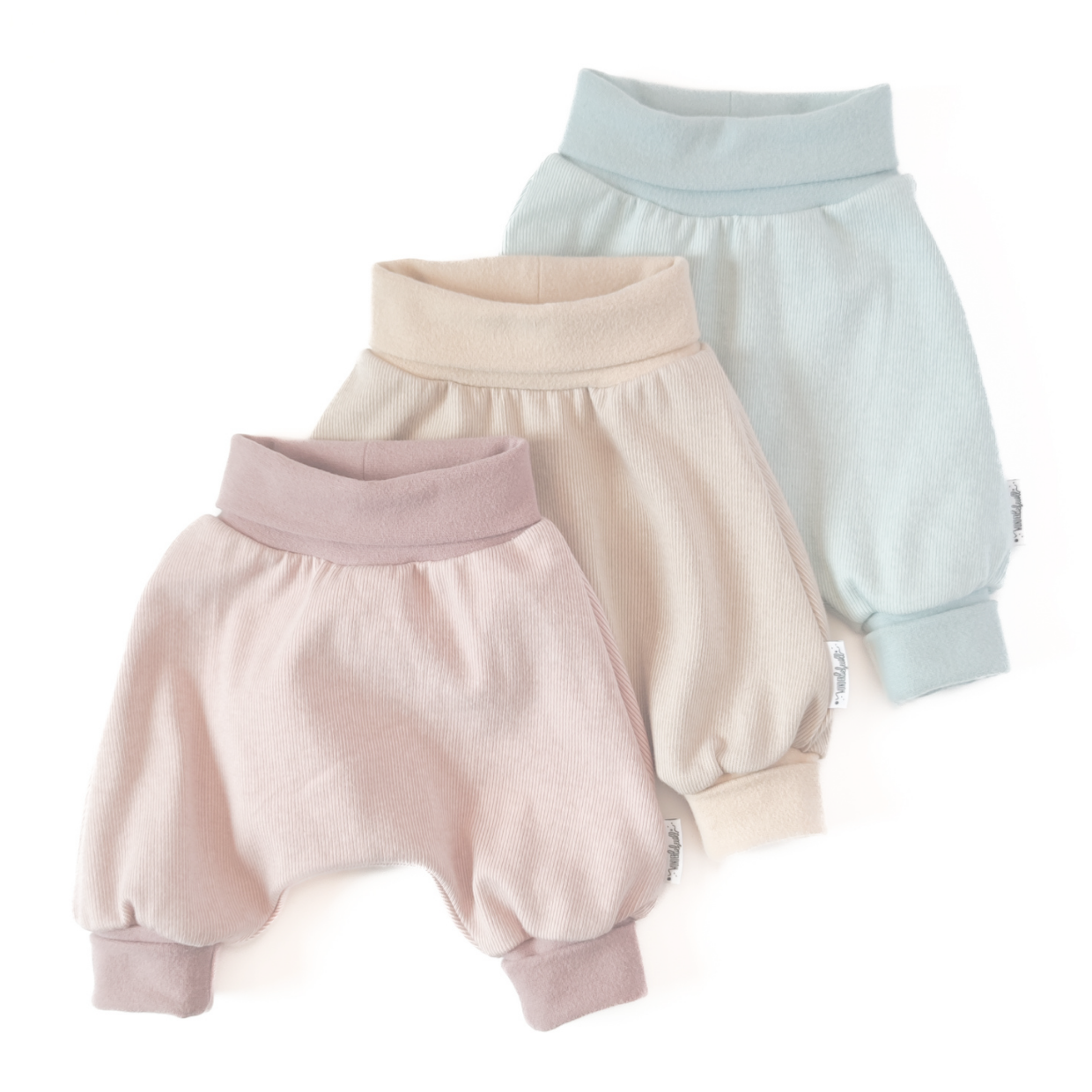 Pumphose für Babys in rosa, beige und blau