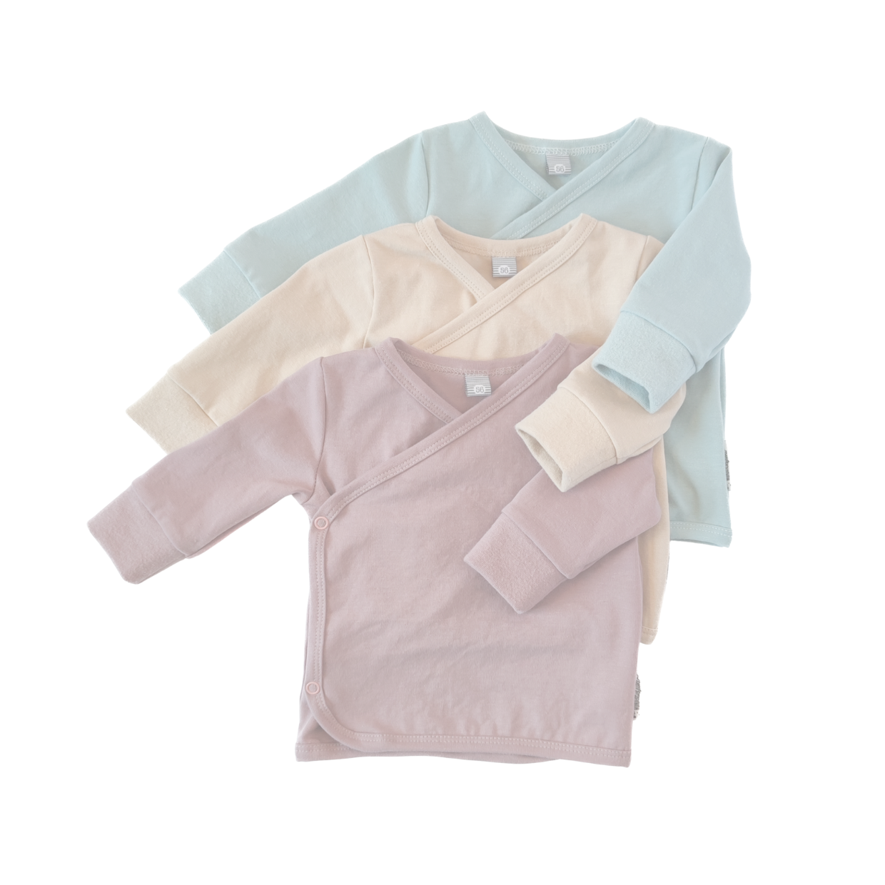 Wickelshirt für Babys in rosa, beige und blau